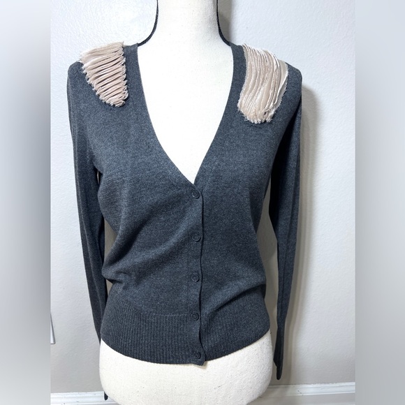 Simply Vera Wang Gray Button up Cardigan Sweater size S Lightweight Cotton NWOT - Picture 2 of 6